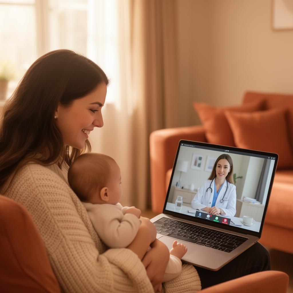 Mãe a fazer consulta pediátrica online com a Dra. Vivian Oliveira